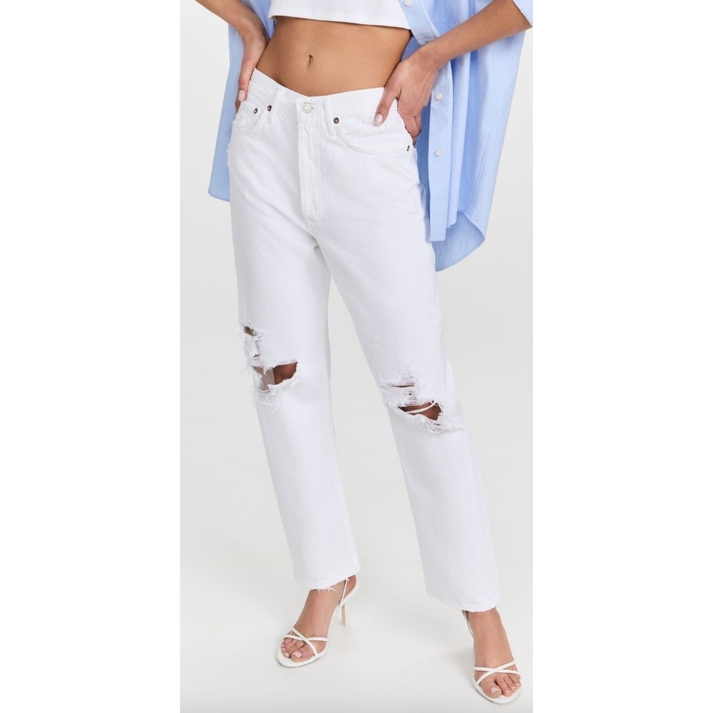 AGOLDE Womens Jeans 26 White 90s Crop Distressed High Rise Button Fly